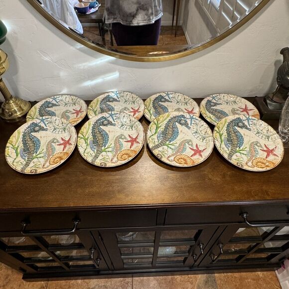 Pier 1 Imports Set of 8 Melamine 9" Lunch Salad Plates - Spikey the Seahorse - Picture 7 of 9